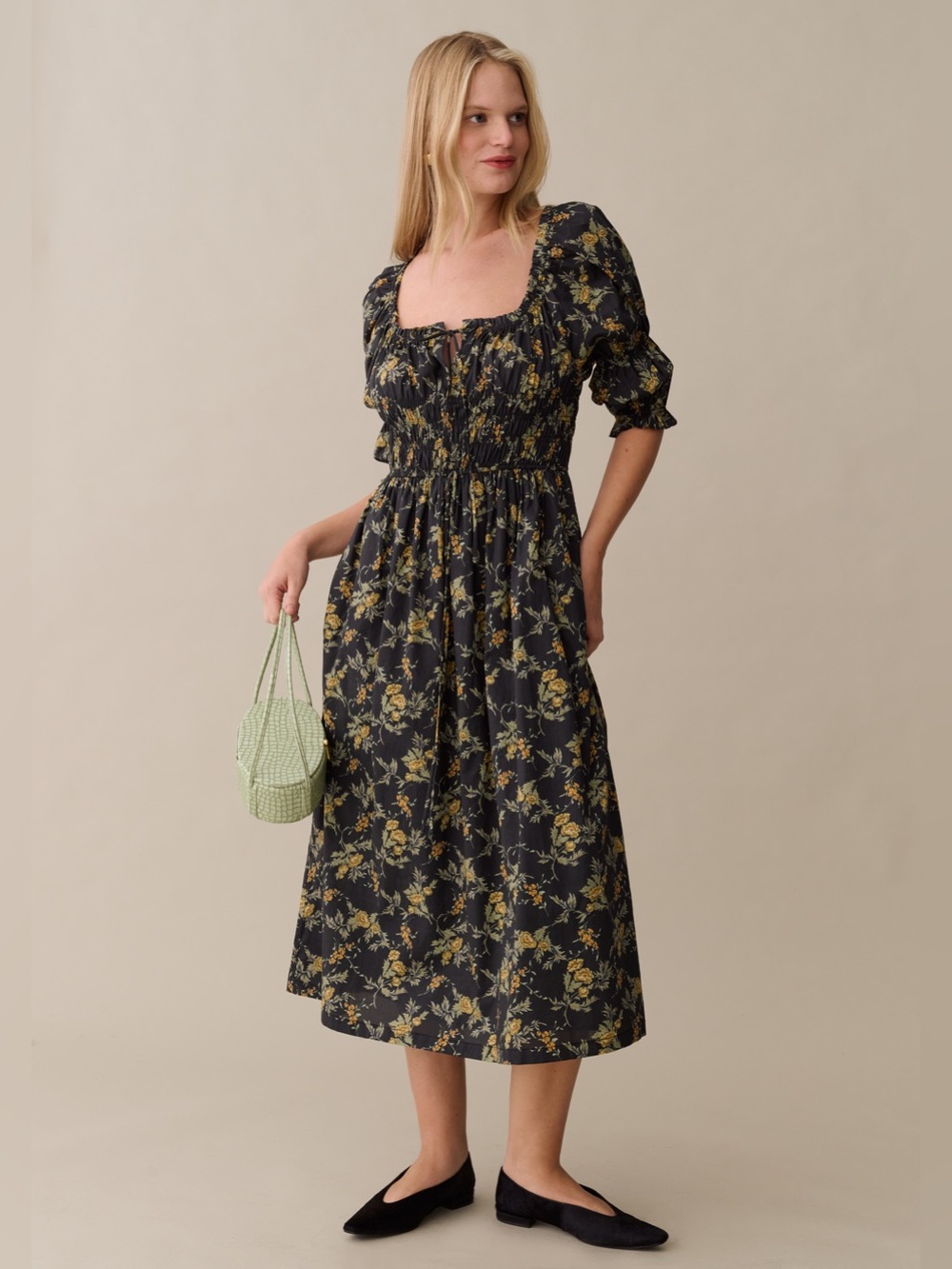 NWT Few Moda Marguerite Dress size XS Black Yellow marigold floral Sorella midi